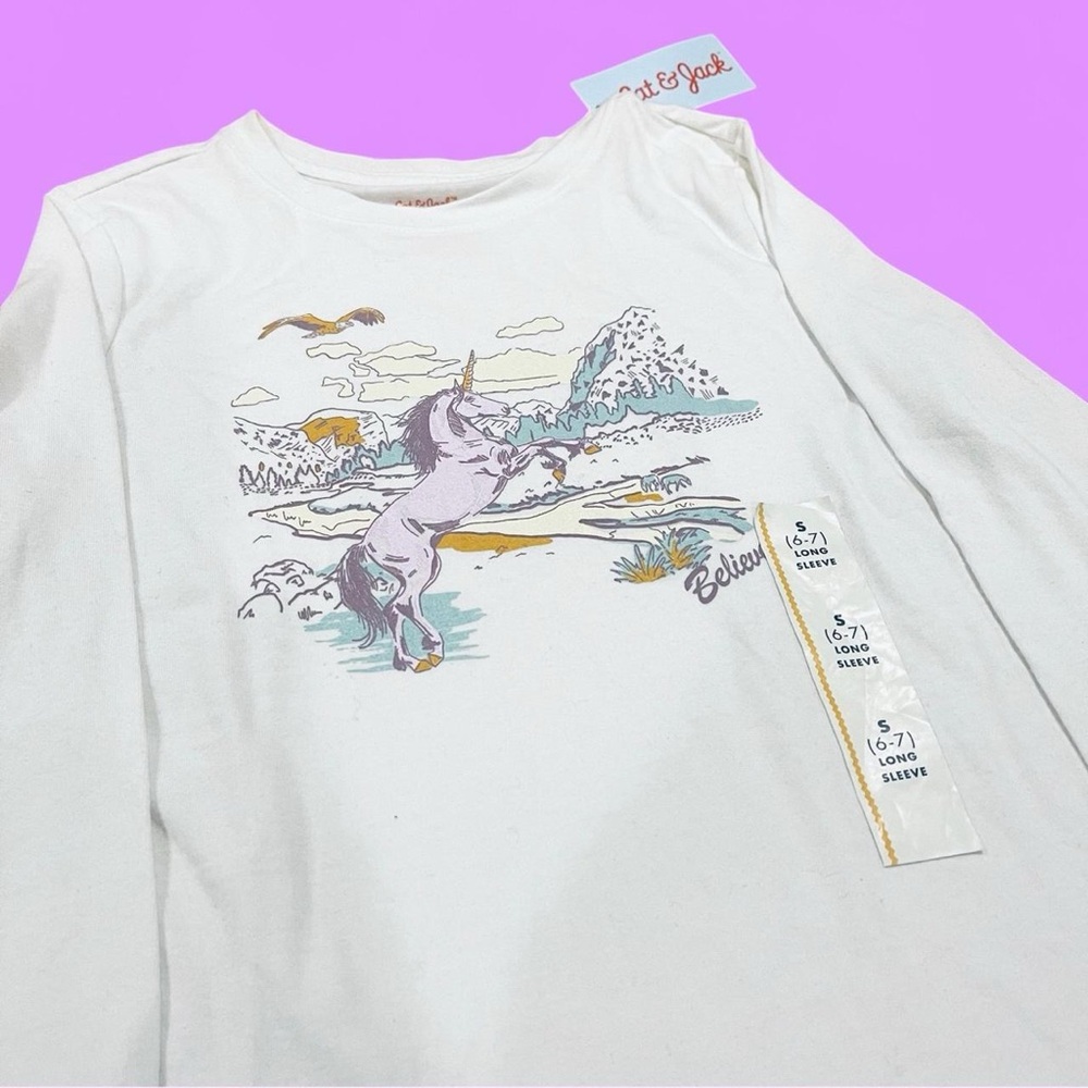 Fairytale Pastel Kidcore Cat & Jack Unicorn Long Sleeve T-Shirt Girl S 8 NEW